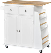 Rolling Kitchen Island Cart with Rubberwood Top, Drawers & Spice Rack
