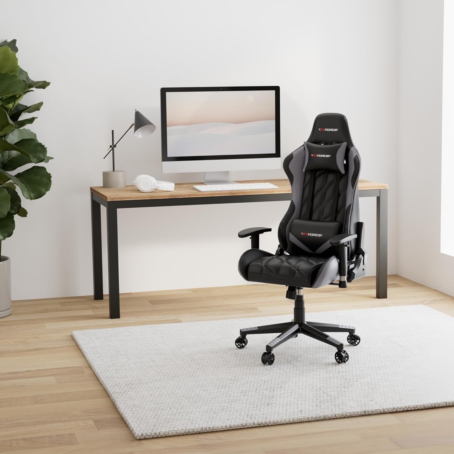 Reclining Gaming Chair Faux Leather Swivel High Back Grey