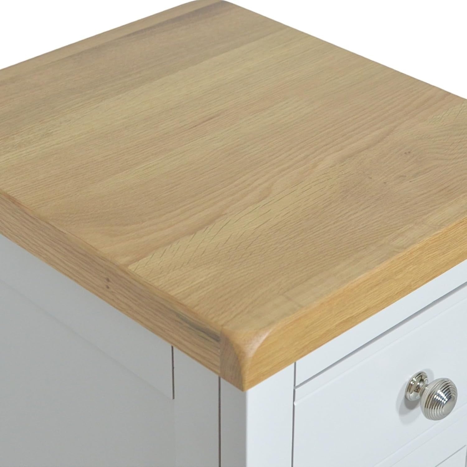 Painted Grey Bedside Table with 3 Drawers – Real Wood Slim Oak Top