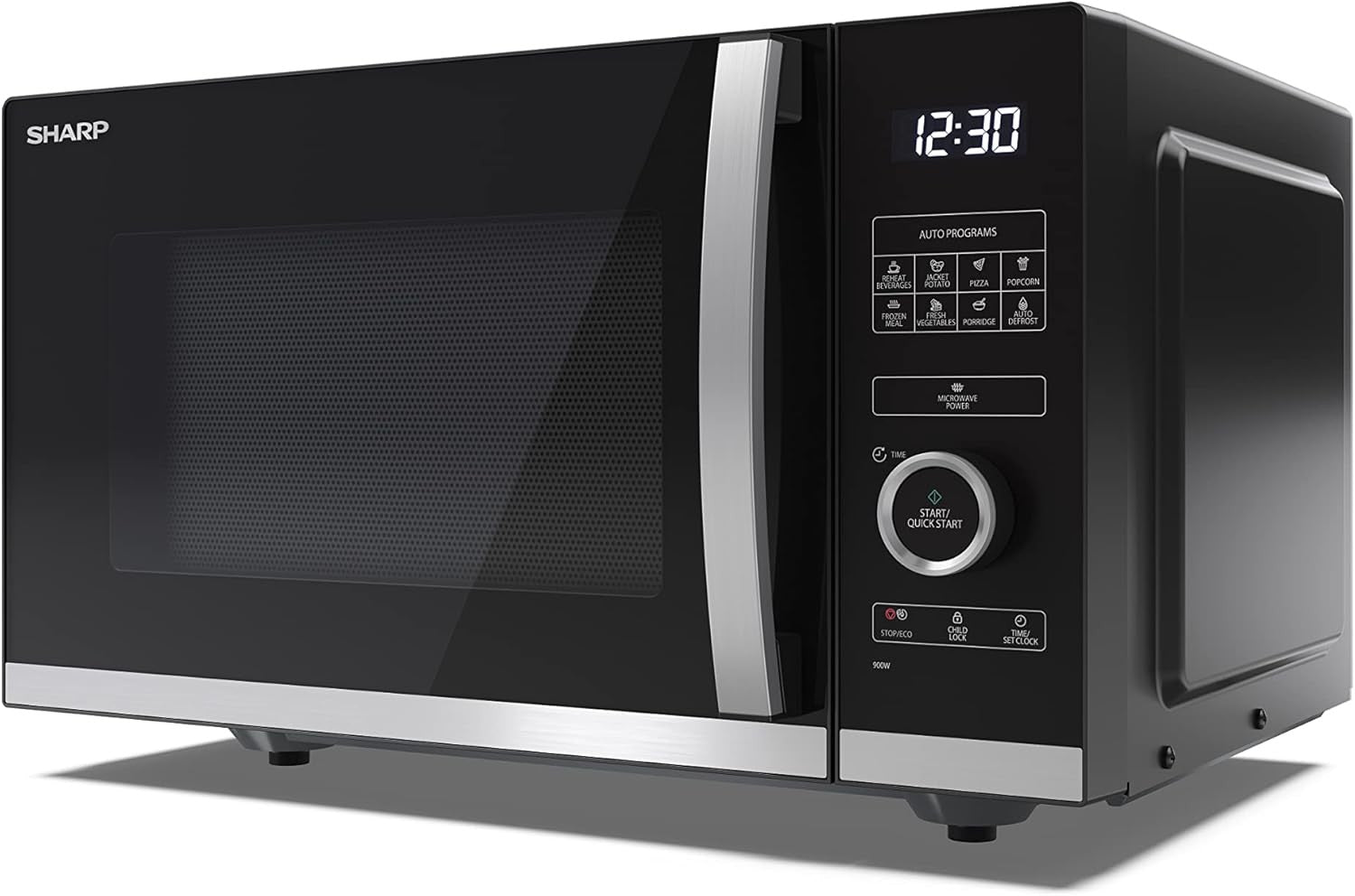 Black 25L Digital Flatbed Microwave 900W 10 Power Levels ECO