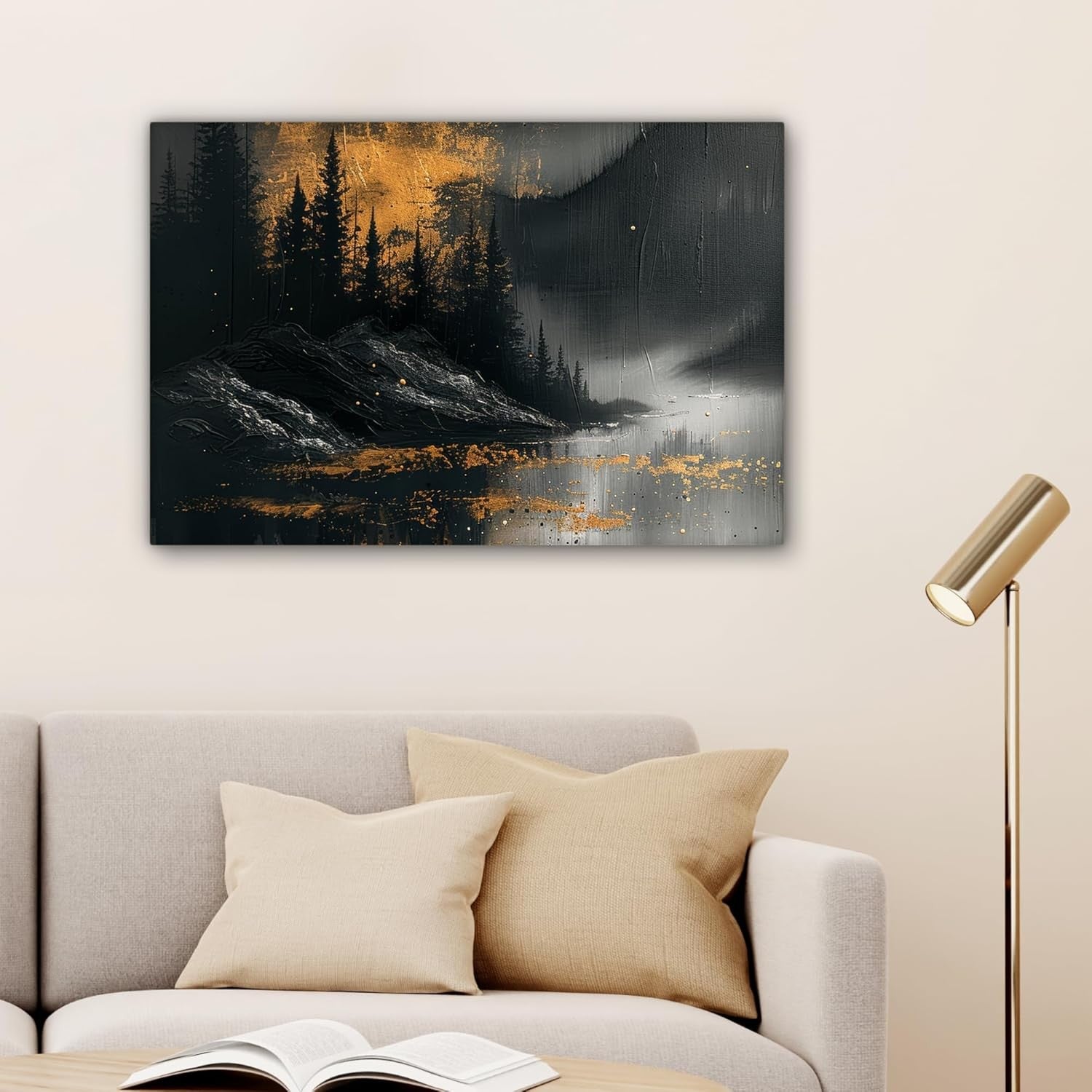 Gold Black Forest Canvas Wall Art 60x40cm Framed Modern Decor
