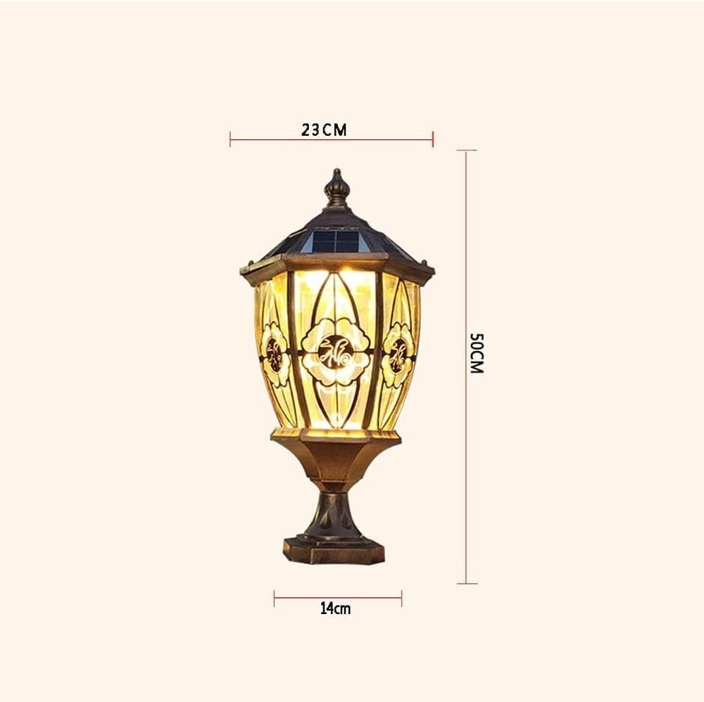 Vintage Bronze Solar Post Light – Auto On/Off Glass Deck Lantern