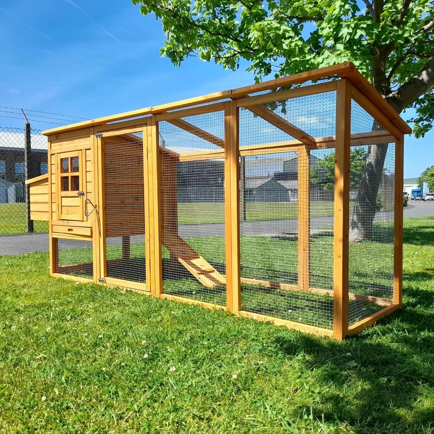 8ft Wooden Chicken Coop Hen House Run Nest Box Pull Out Tray 3–4 Birds