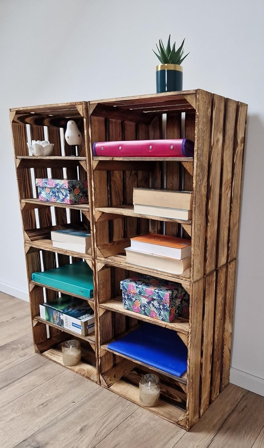 Wooden Tiered Storage Crates 2-Shelf Freestanding Organizer short burnt
