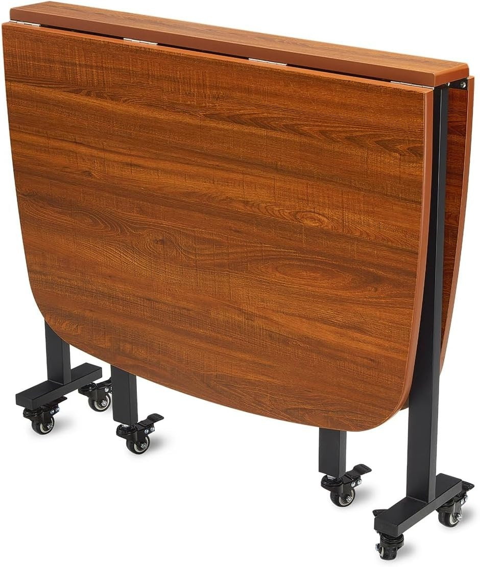 120CM Foldable Drop Leaf Dining Table with 6 Wheels for Small Spaces