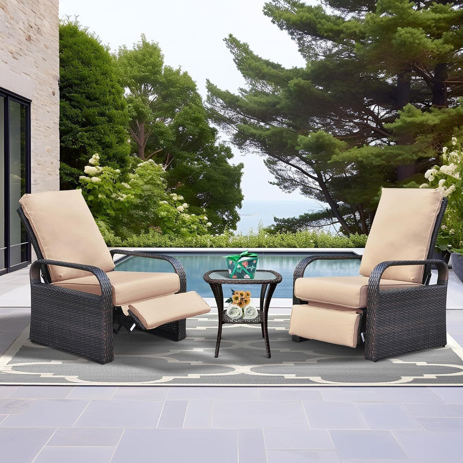Adjustable Outdoor Recliner Chairs Set - 3-Position Rattan Patio Lounge