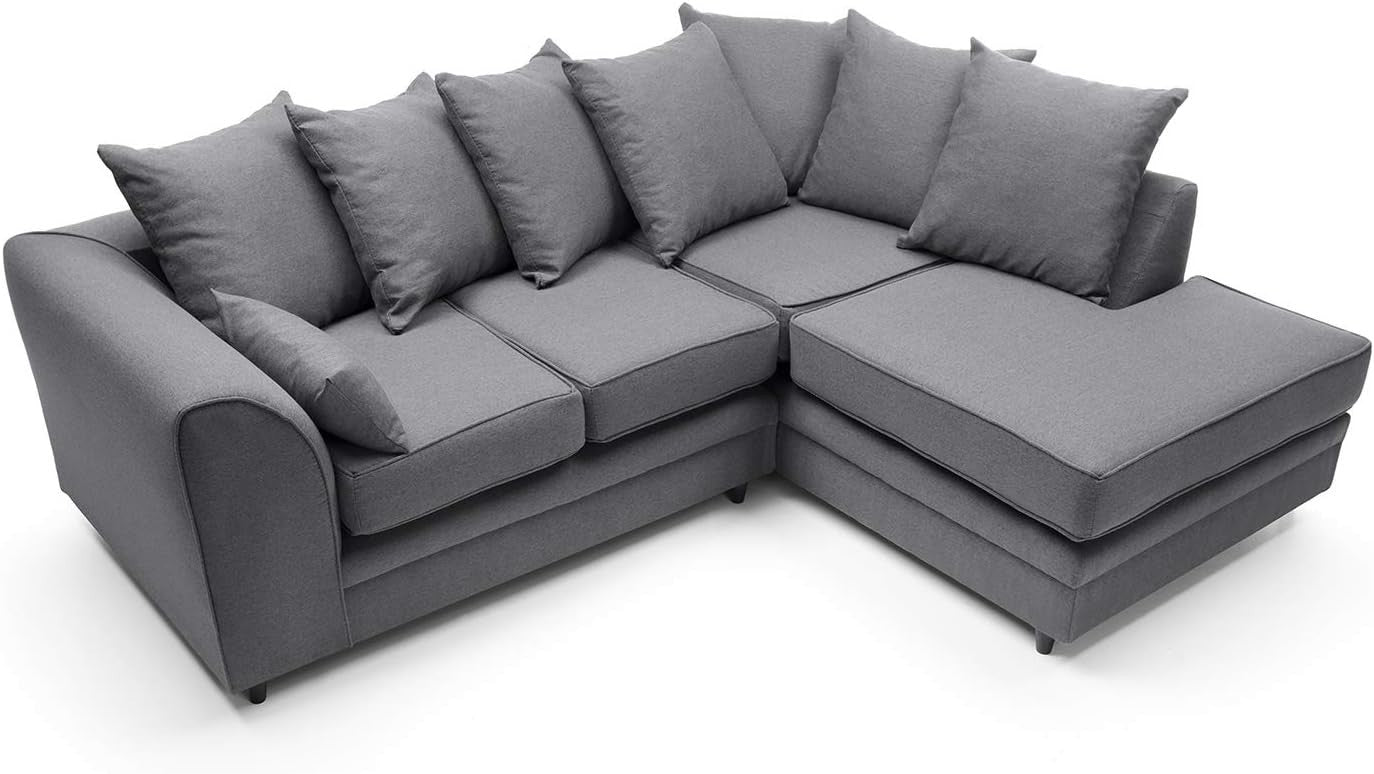 Modern L-Shaped Corner Sofa 3 Seater Deep Cushions Brushed Cotton Grey
