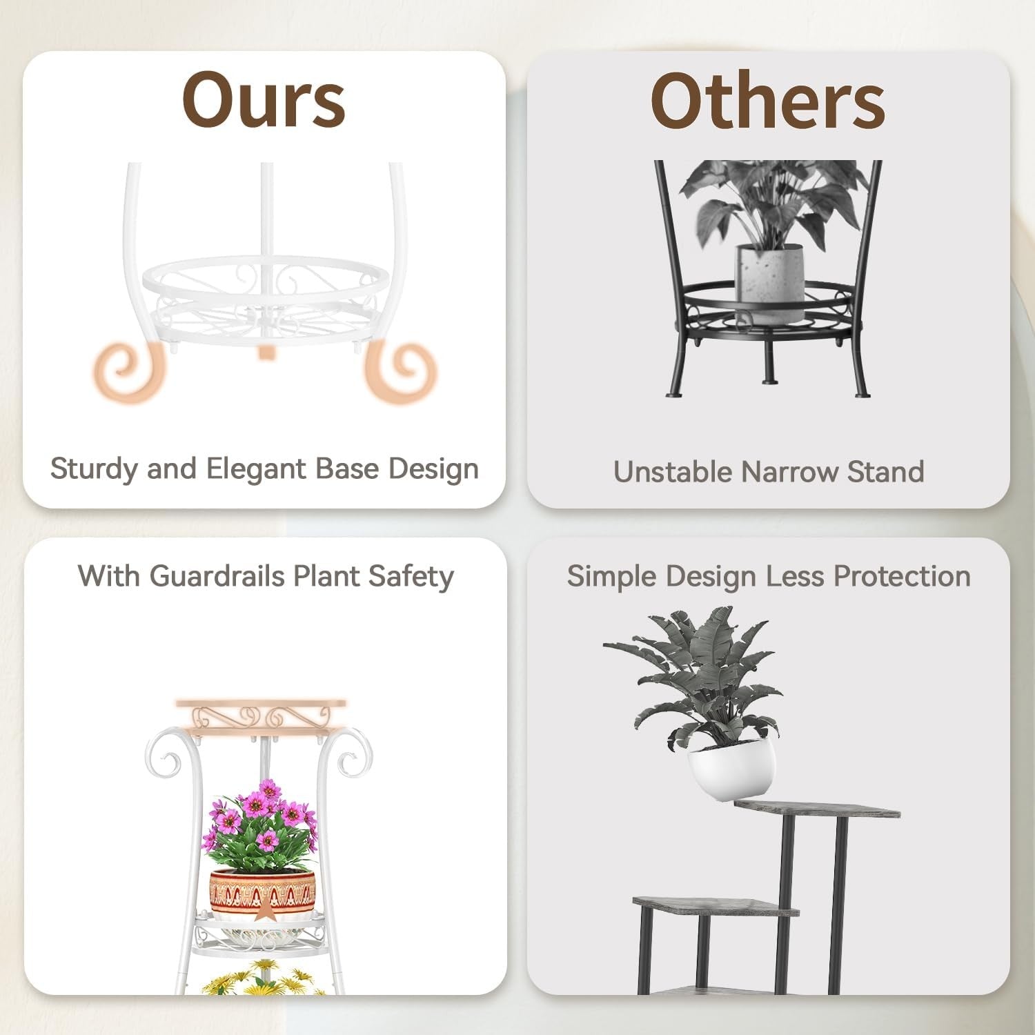 3 Tier White Metal Plant Stand Indoor Outdoor Tall Flower Pot Display Rack
