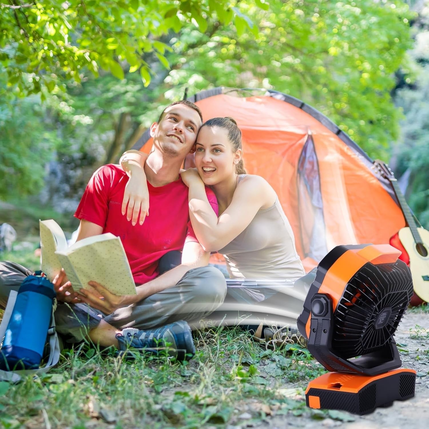 Camping Fan 20000mAh Rechargeable – Portable LED Light Desk Fan w/ Remote Orange