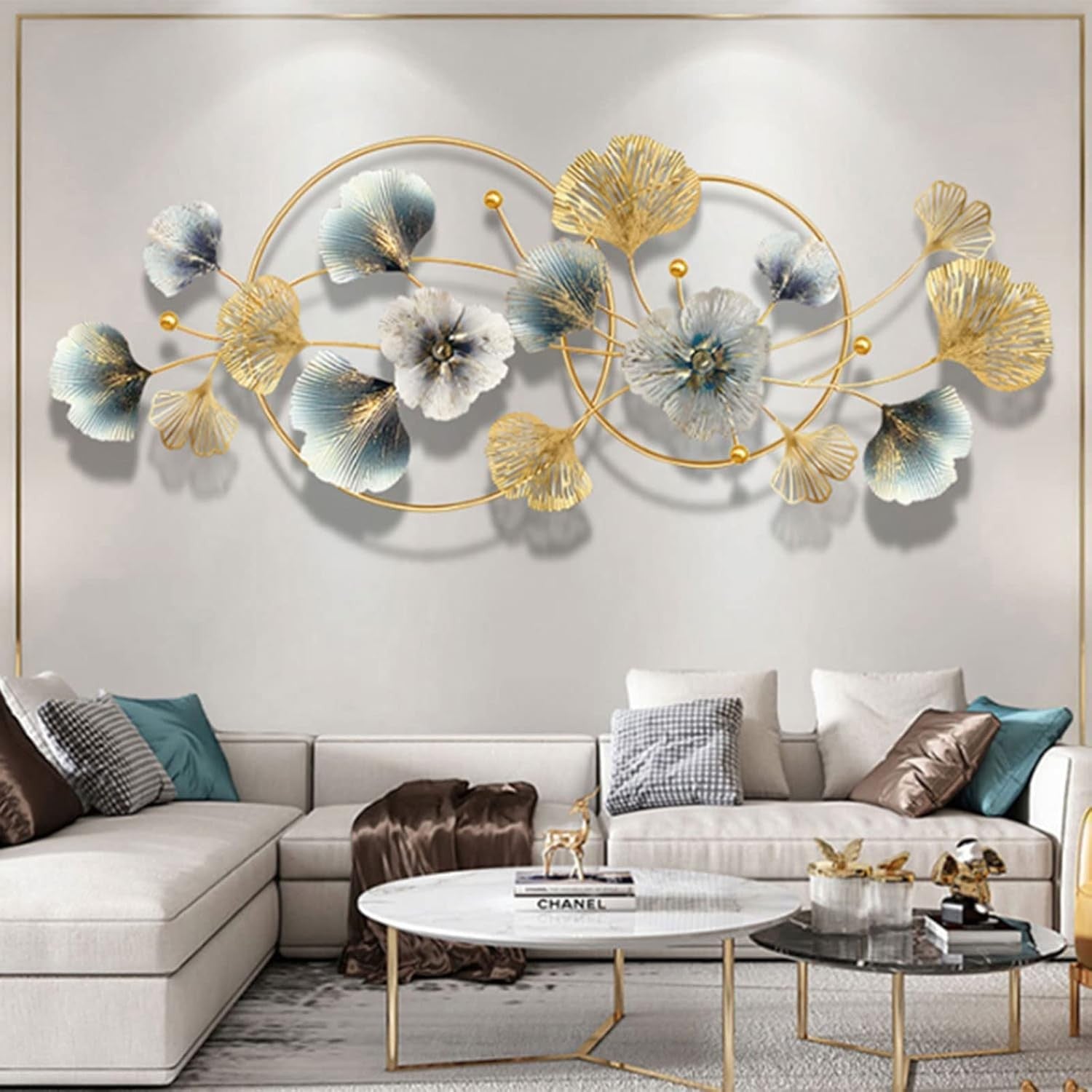 Large Gold Metal Wall Art 3D Ginkgo Leaf Sculpture Living Room Decor