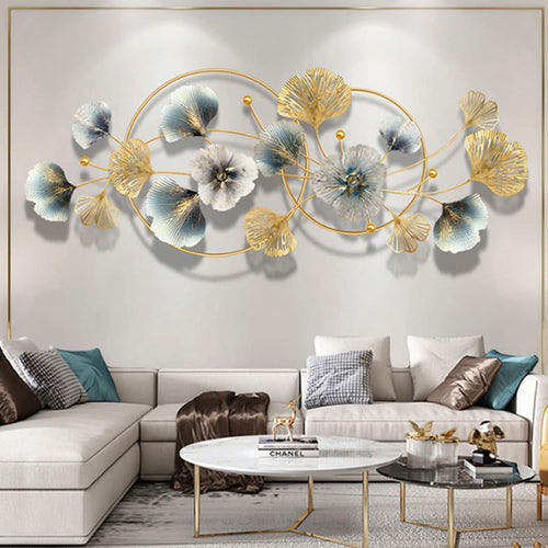Large Gold Metal Wall Art 3D Ginkgo Leaf Sculpture Living Room Decor