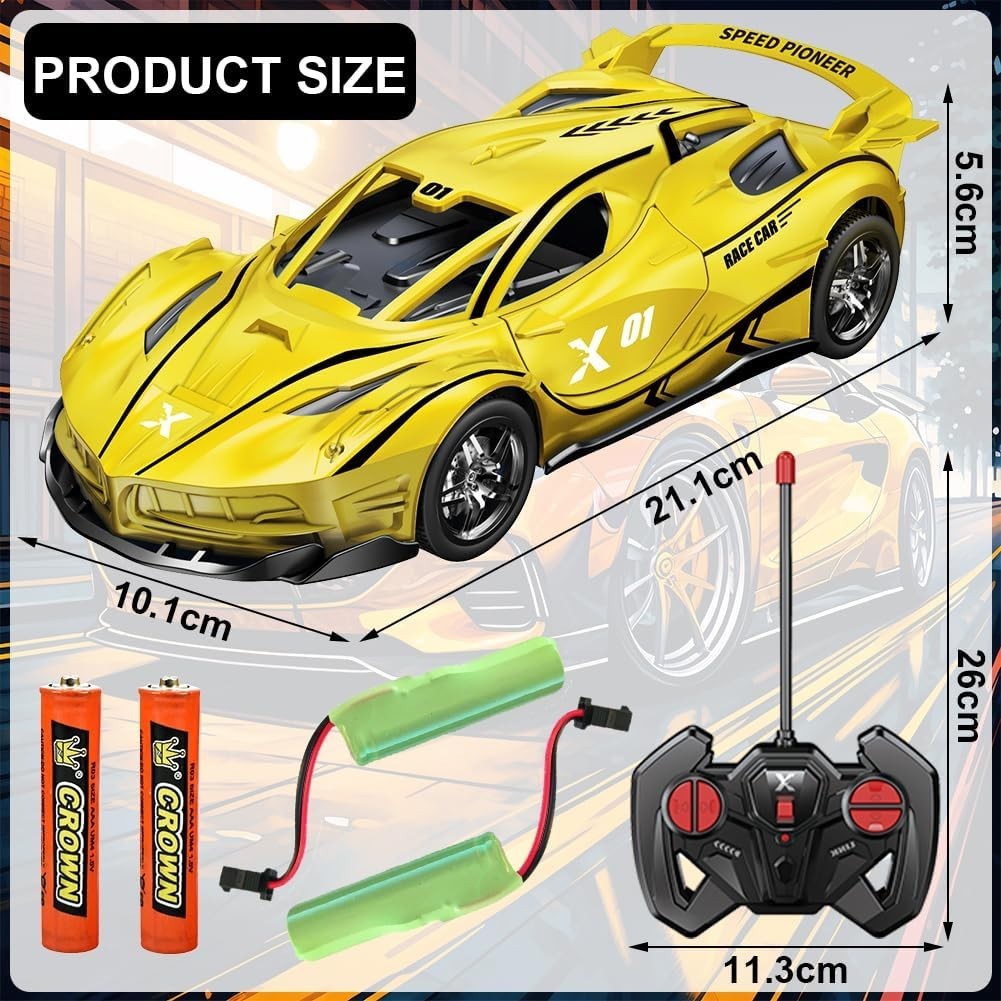 Yellow RC Drift Car for Kids – Remote Control, Driftable, 22×10×8 CM