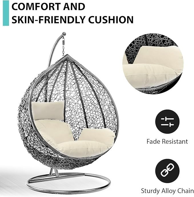 Outdoor Hanging Egg Chair with Cushion – Rattan Swing Seat, 150KG Support