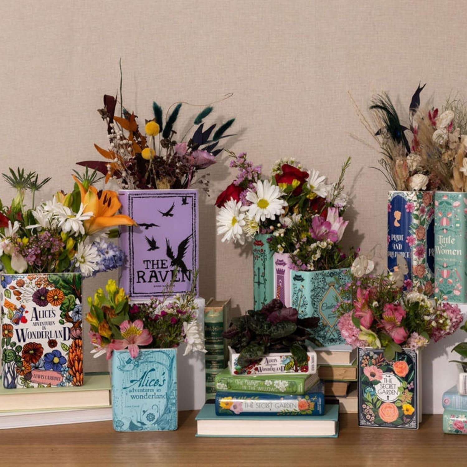 Book Shaped Ceramic Vase Decorative Floral Bookshelf Home Decor Gift