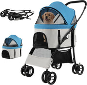Pet Stroller for Dogs & Cats up to 15kg Foldable 4 Wheel Travel Pushchair