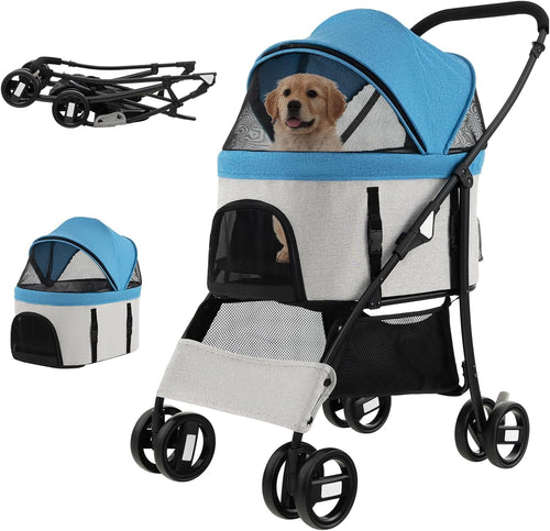 Pet Stroller for Dogs & Cats up to 15kg Foldable 4 Wheel Travel Pushchair