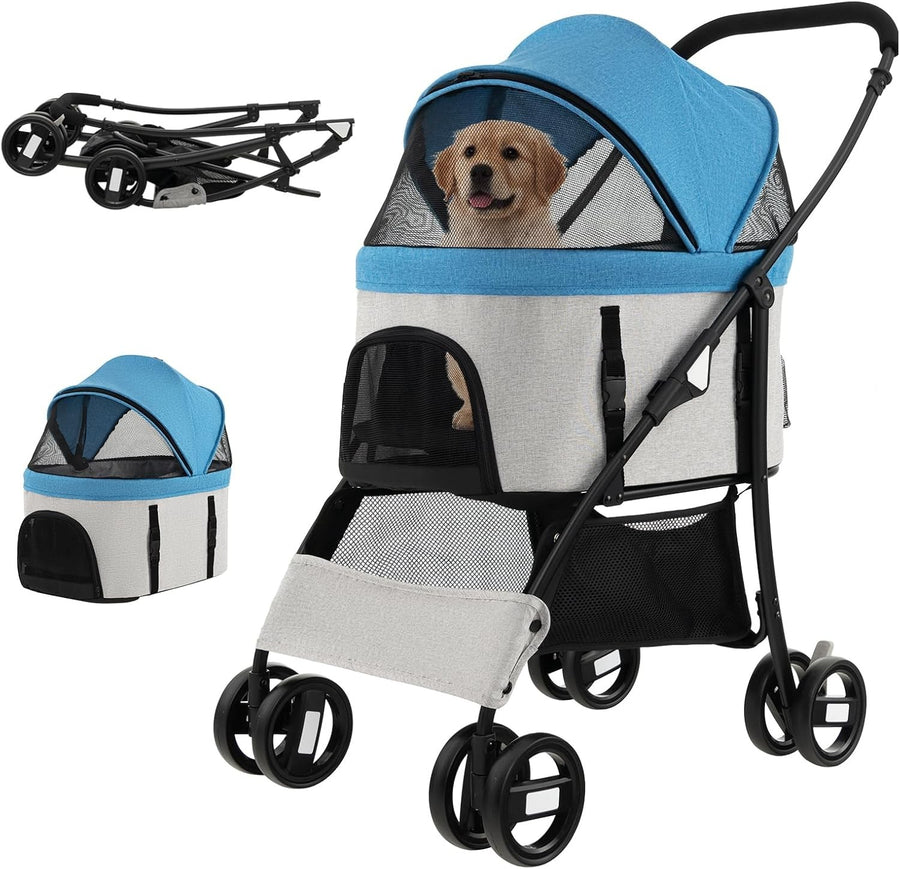 Pet Stroller for Dogs & Cats up to 15kg Foldable 4 Wheel Travel Pushchair