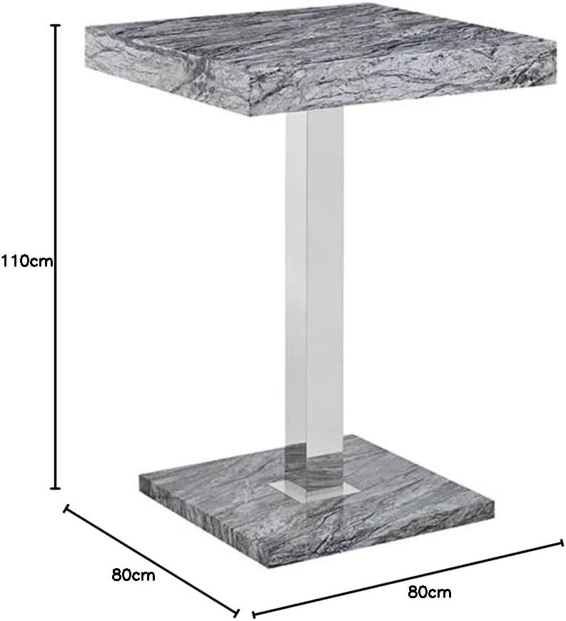 Melange Marble Effect High Gloss Square Bar Table Dining Pub 80×80×110cm Grey