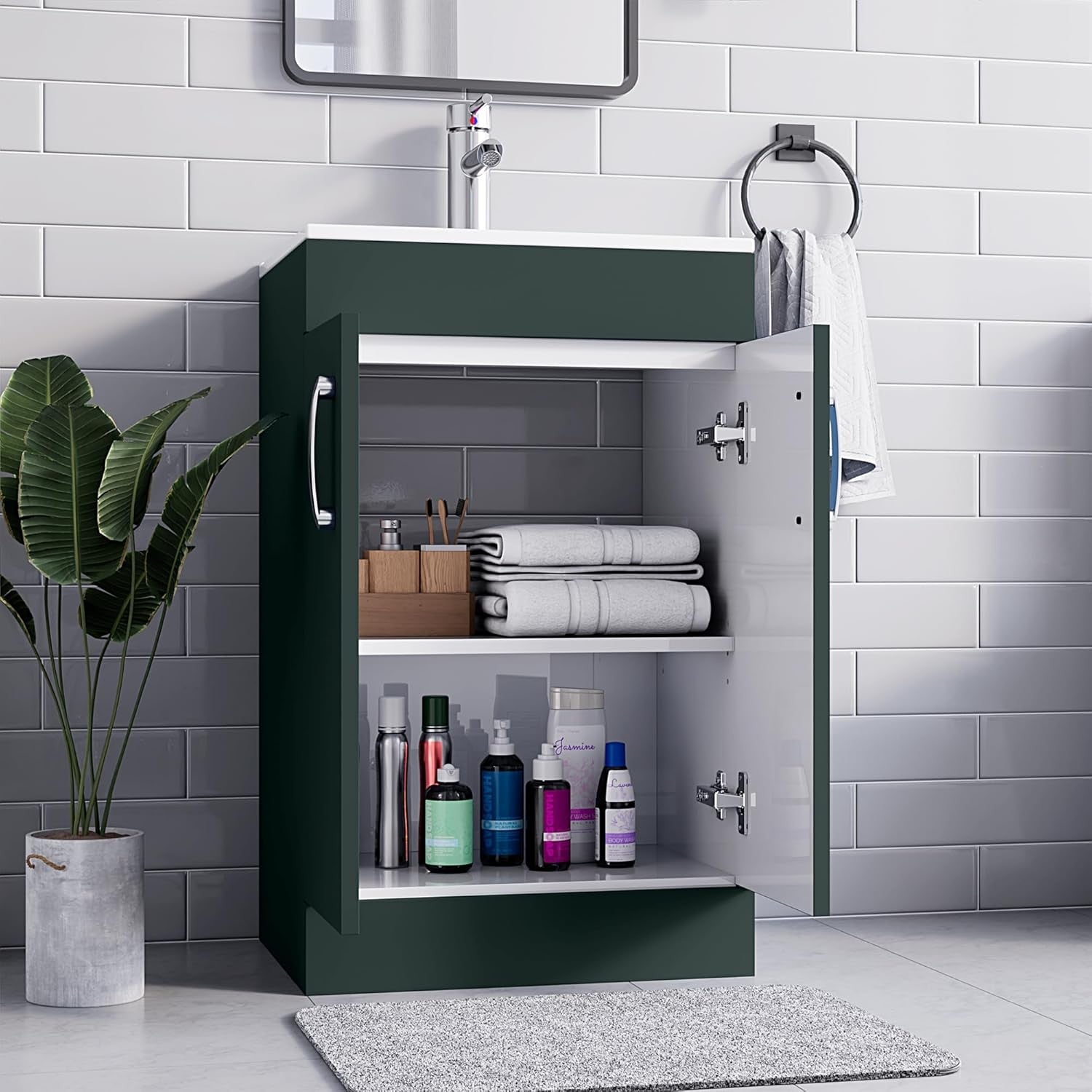 600mm Green Under Sink Bathroom Vanity Unit with Basin Cupboard Storage Cabinet
