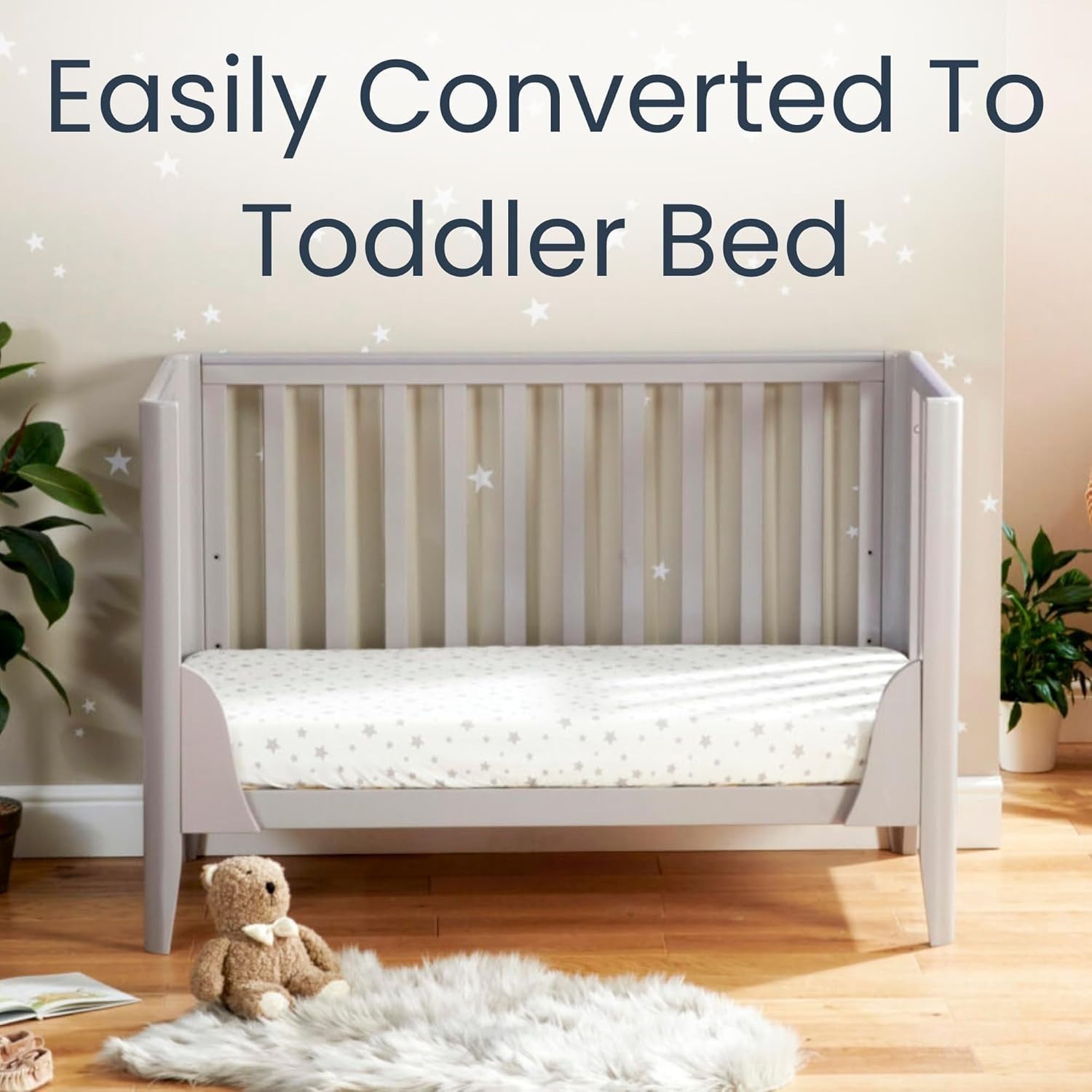 Convertible Mini Toddler Bed Baby Cot Bed and Sofa Adjustable Height Grey