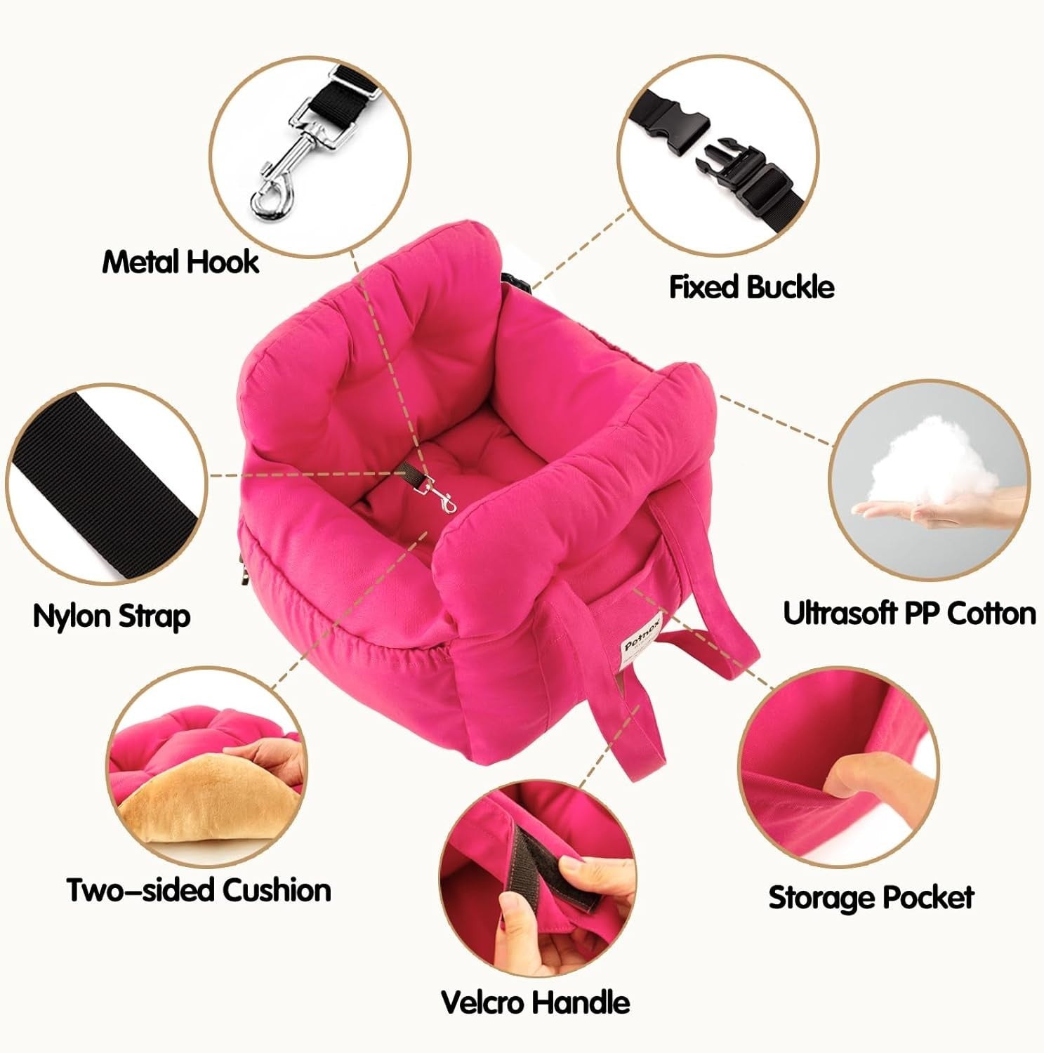 Puppy Car Booster Seat Pet Travel Carrier Bed Safety Leash Pink 20lb