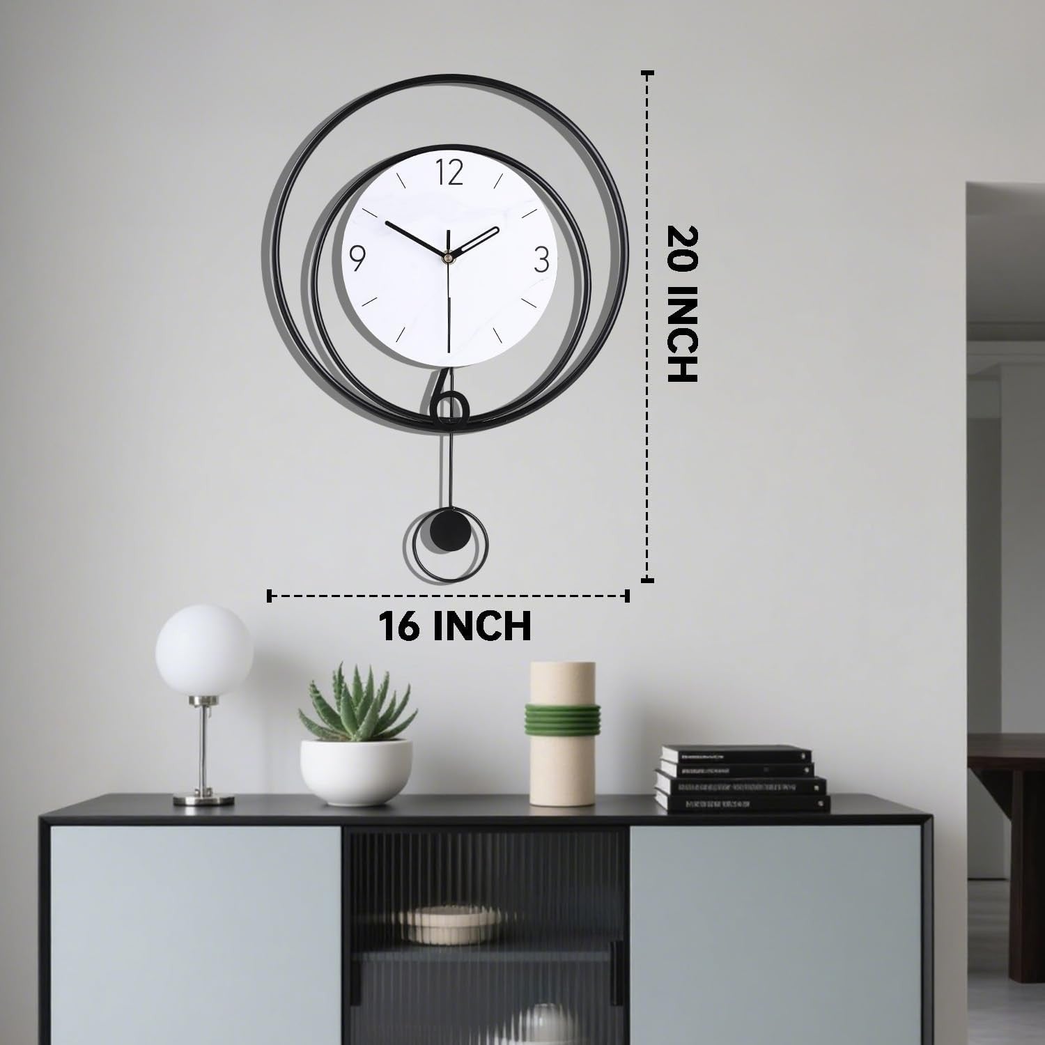 Modern Silent Wall Clock with Pendulum 40x50cm Minimalist Home Decor