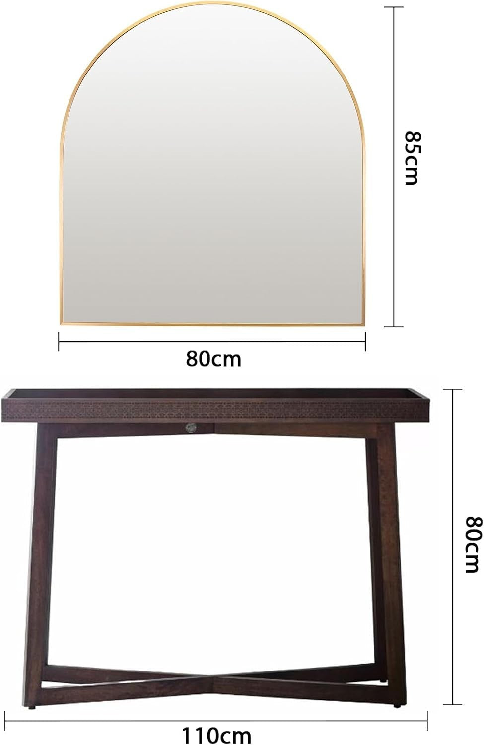 Gold Arched Wall Mirror 80x85cm Modern Thin Frame Overmantle Hallway