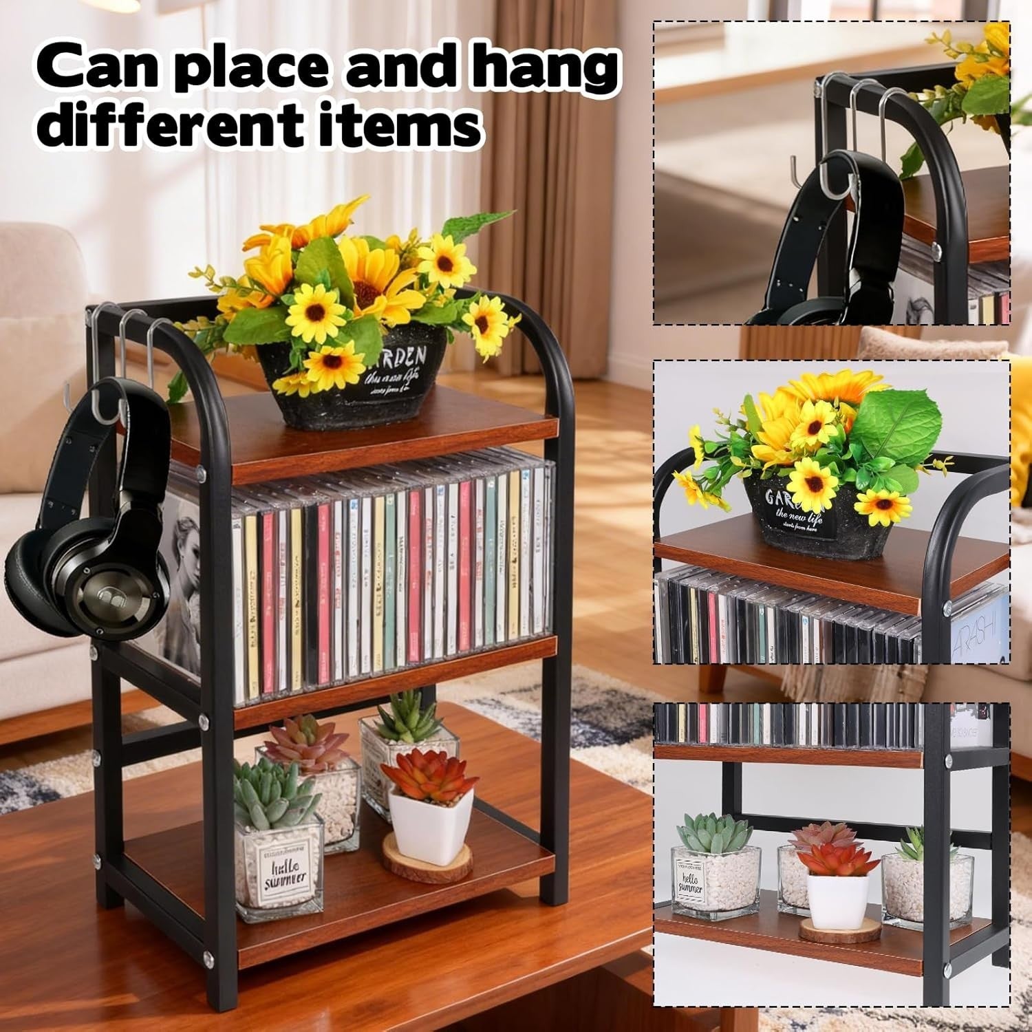 3 Tier CD Storage Shelf Wooden Metal Display Rack Game Disc Organizer