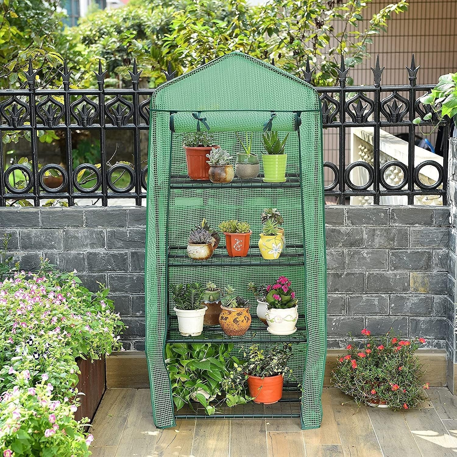 4 Tier Mini Greenhouse with Reinforced PE Cover & Steel Frame W69xD49xH160cm