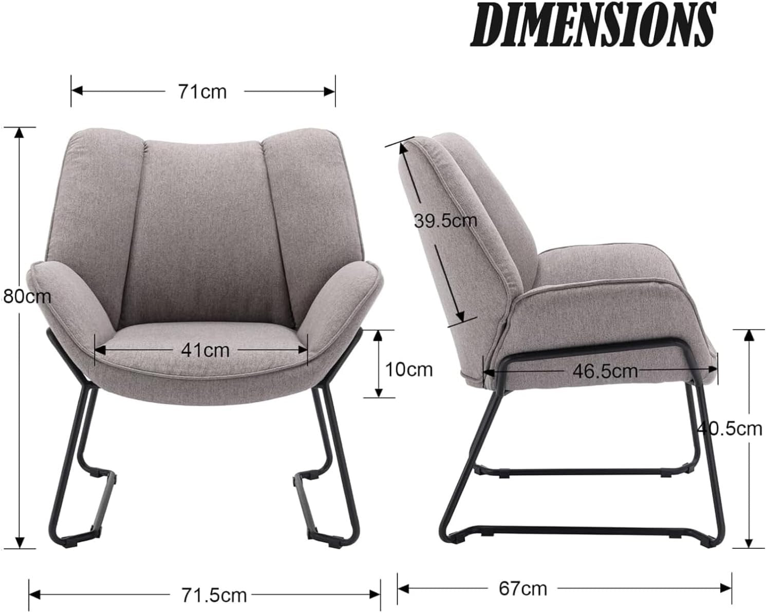Grey Linen Accent Tub Chair Metal Legs Modern Armchair