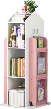 360° Rotating Kids Bookshelf 10-Shelf Freestanding Space-Saving Bookcase Pink