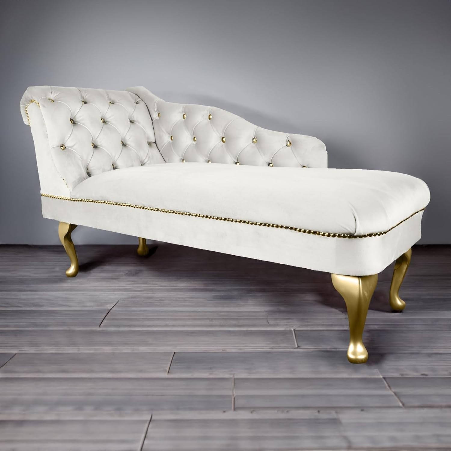 Velvet Chaise Lounge Sofa Tufted Accent Chair Left Hand Cream 133cm