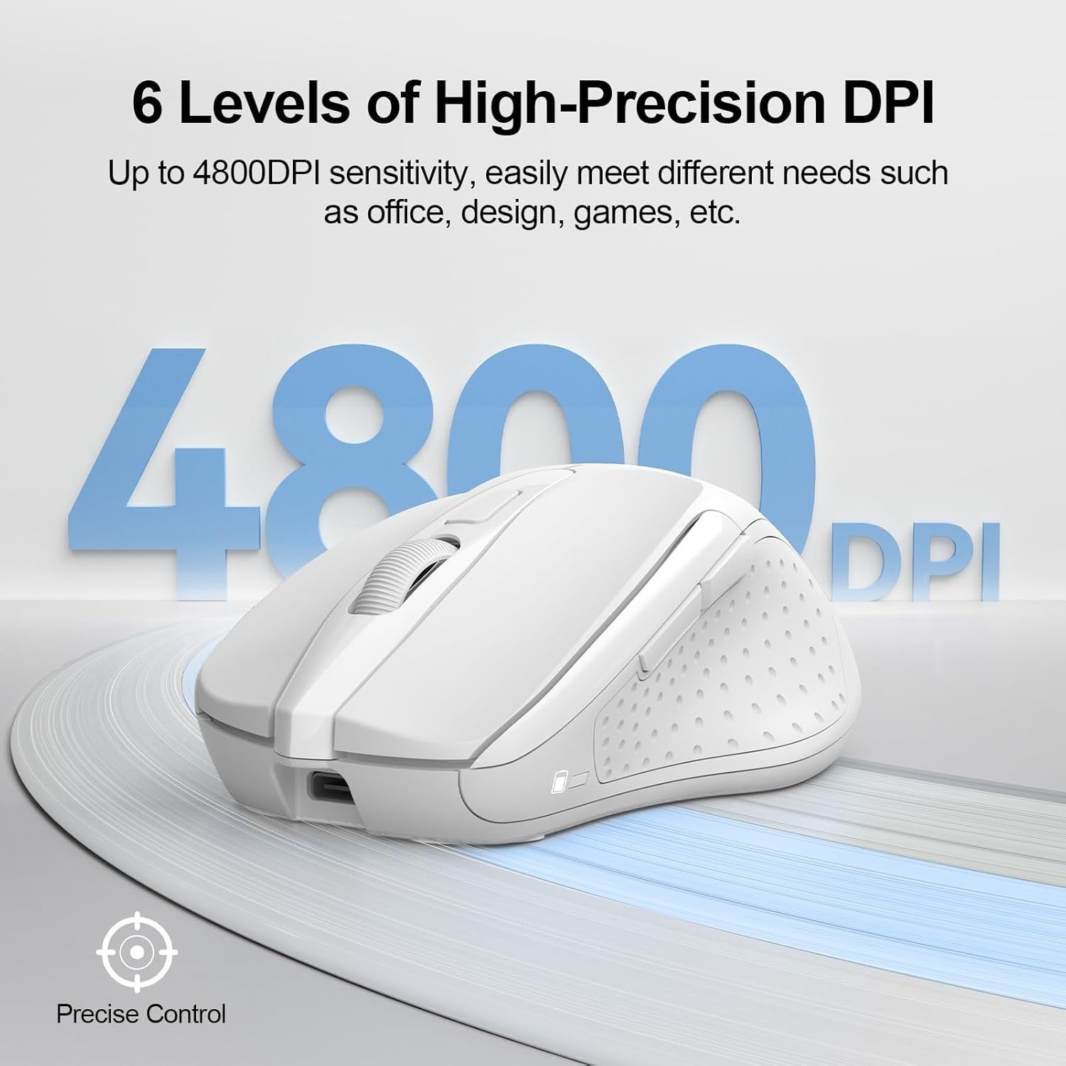 White Rechargeable Wireless Mouse 4800DPI Silent Click Ergonomic USB PC