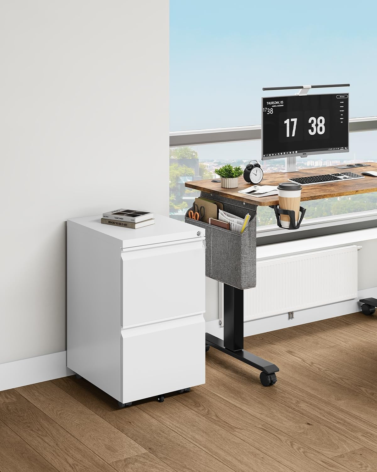 White 2 Drawer Lockable File Cabinet 51x39x71cm Mobile Under Desk