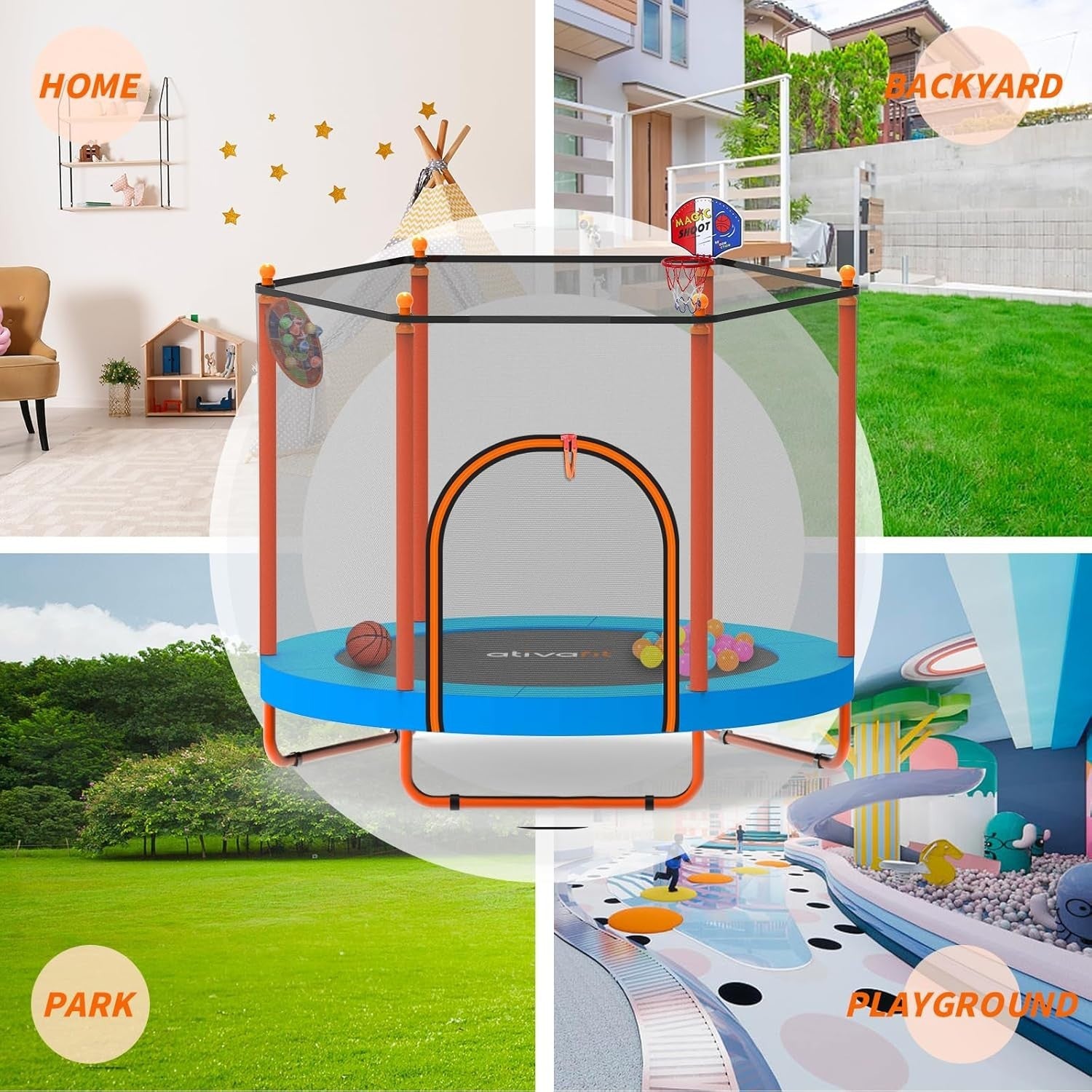 60” Kids Trampoline Indoor Outdoor w Safety Net Springs Toys Ages 1–8