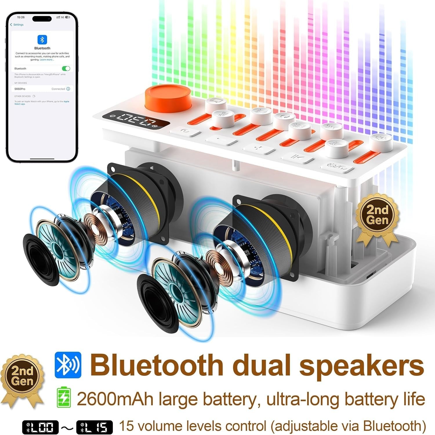 White Noise Machine with 8 Nature Sounds, Night Light & Bluetooth Speaker