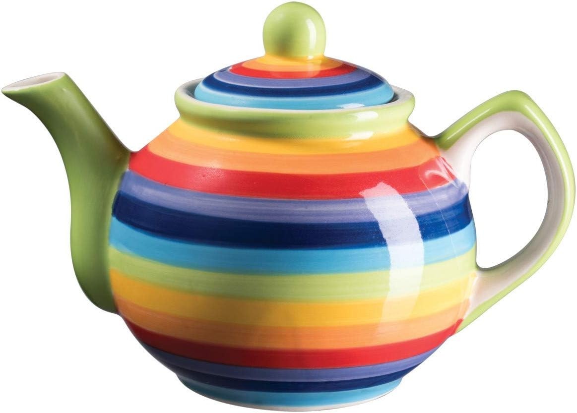 Hand Painted Rainbow Stripe Teapot 560ml Ceramic 1-2 Cup Tea Pot