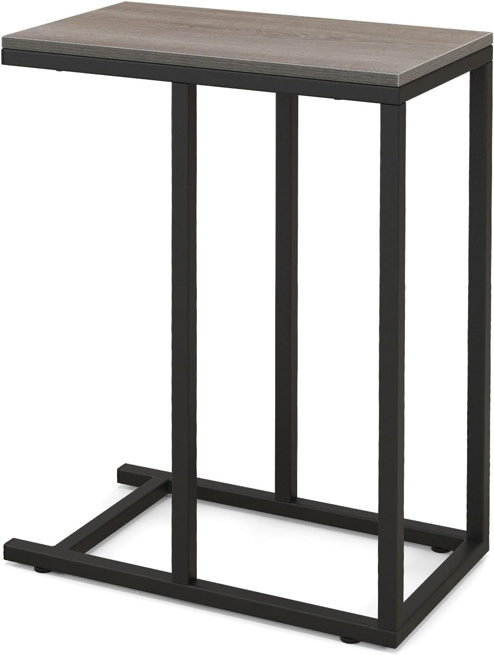C-Shaped Side Table Grey Oak | Industrial Sofa Laptop Snack Table for Small Spac