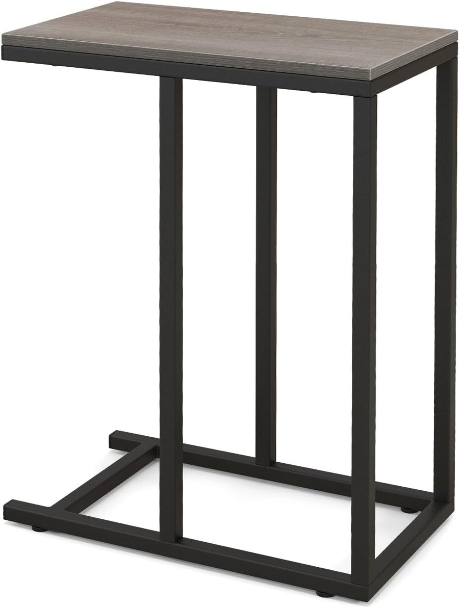 C-Shaped Side Table Grey Oak | Industrial Sofa Laptop Snack Table for Small Spac
