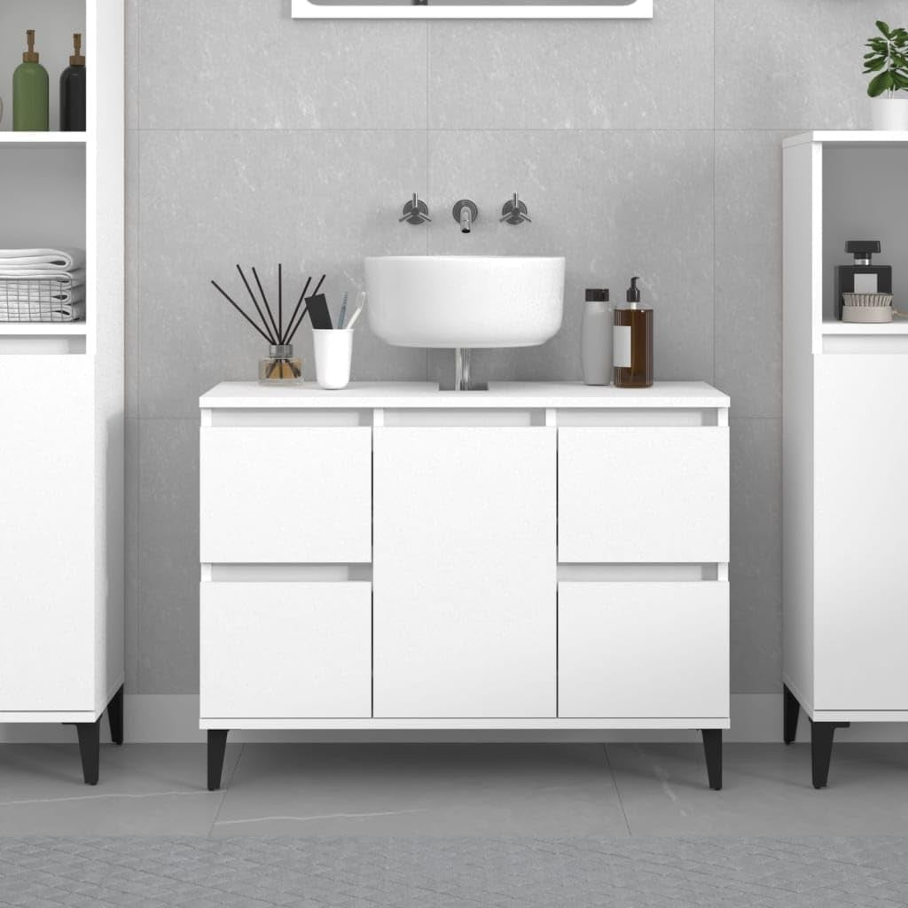 White Bathroom Sink Cabinet Vanity Unit with Drawers Cupboard Storage Modern