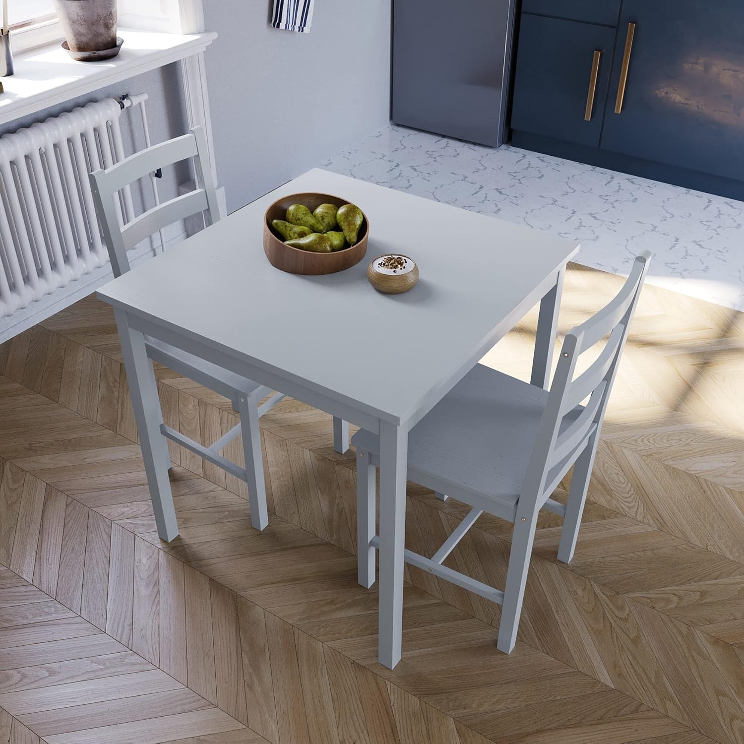2 Seater Grey Dining Table Set | Compact Kitchen Table with Chairs Space-Saving