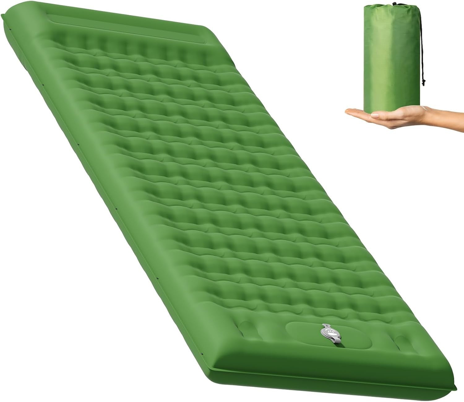 Extra Thick Camping Air Mattress 12–15cm Built-In Foot Pump Pillow Pad Green2
