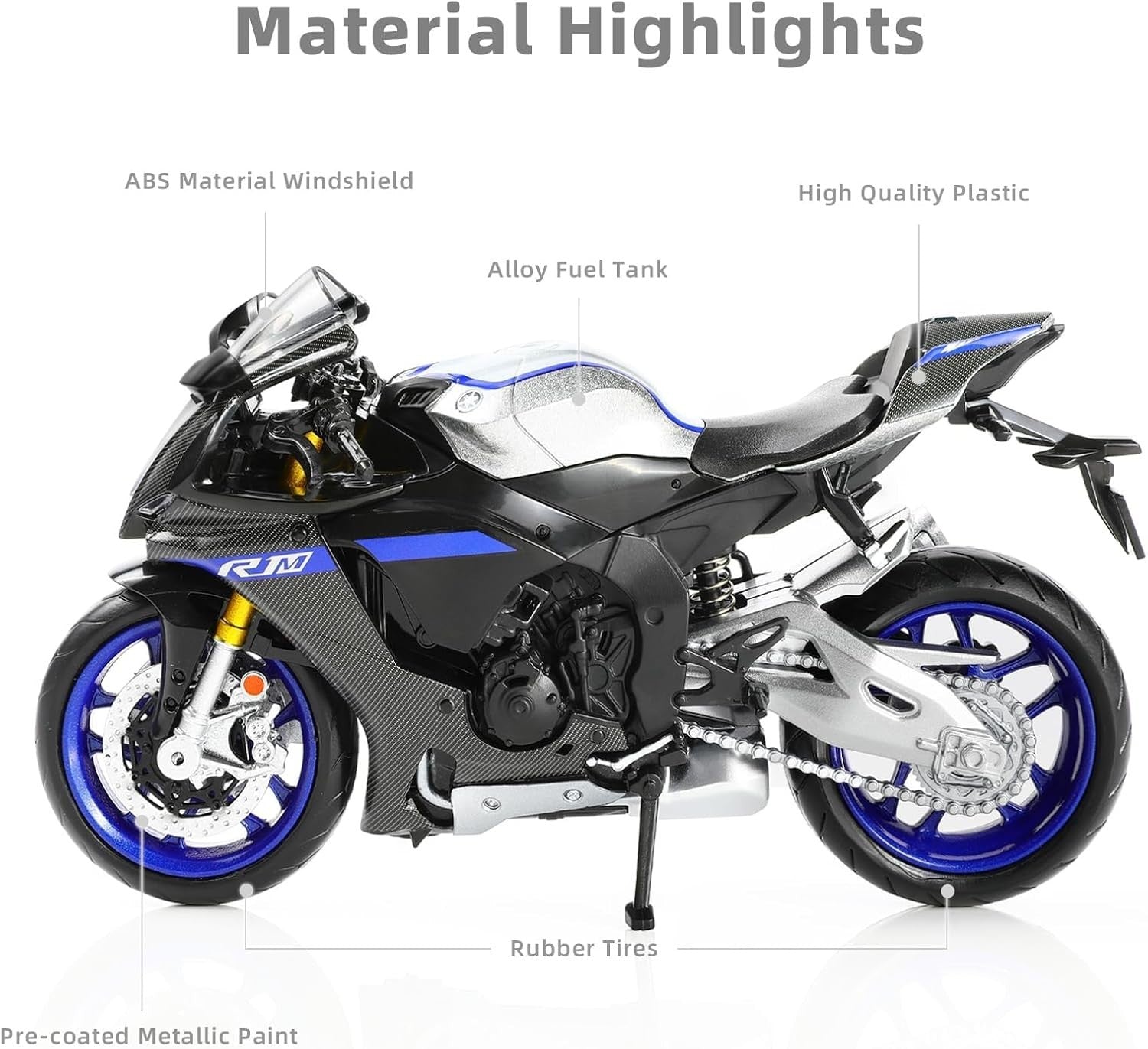 1:12 Diecast YZF-R1M Motorbike Model Silver Miniature Collectible Gift