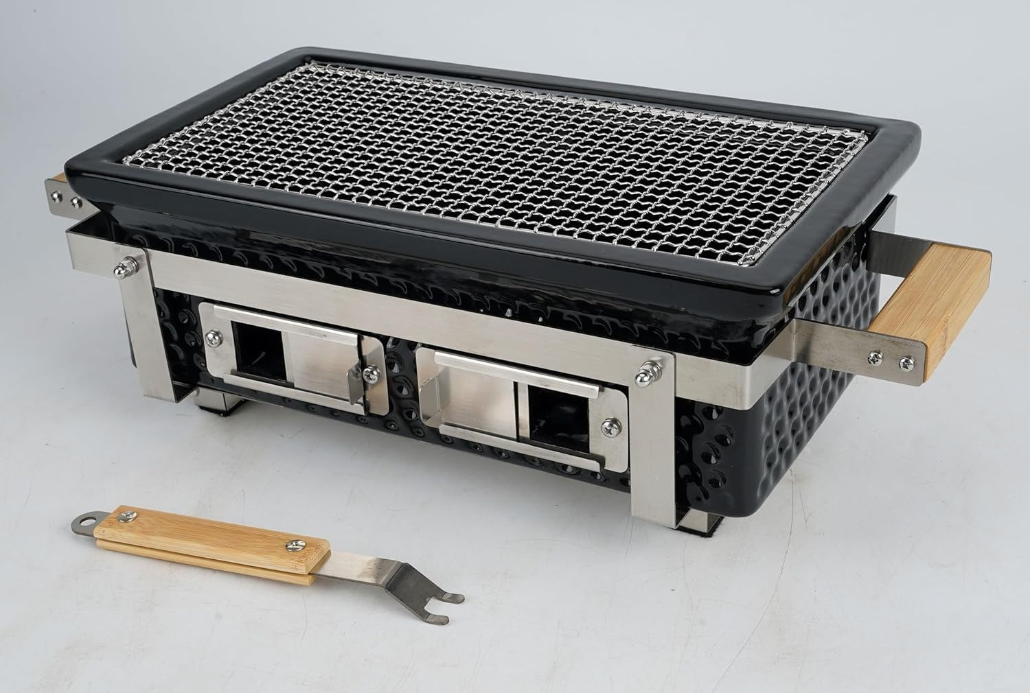 Portable Ceramic Charcoal BBQ Grill Tabletop Stainless Steel Grate