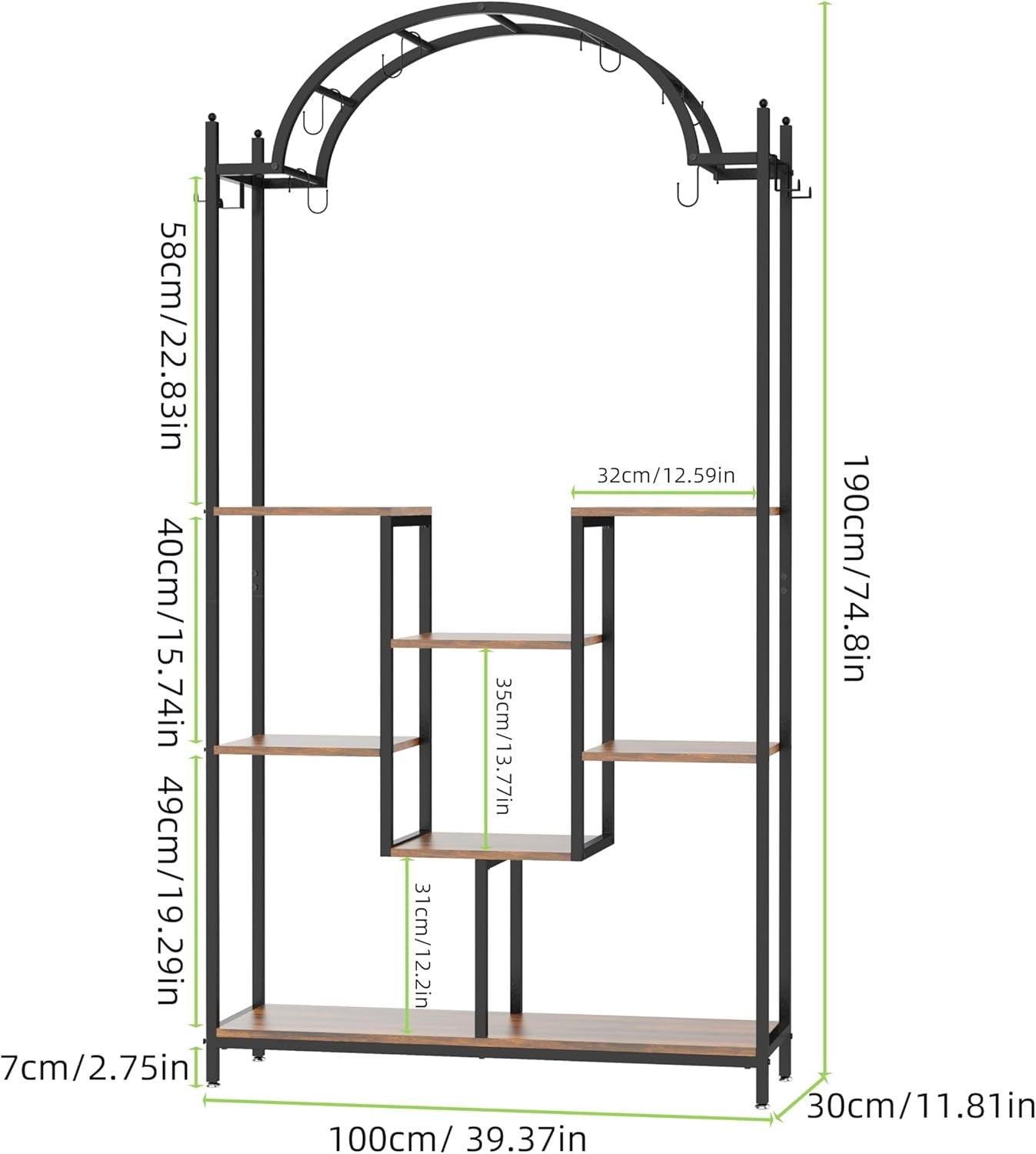 Arched 8 Tier Metal Plant Stand Indoor Outdoor with Hooks Flower Shelf Rack