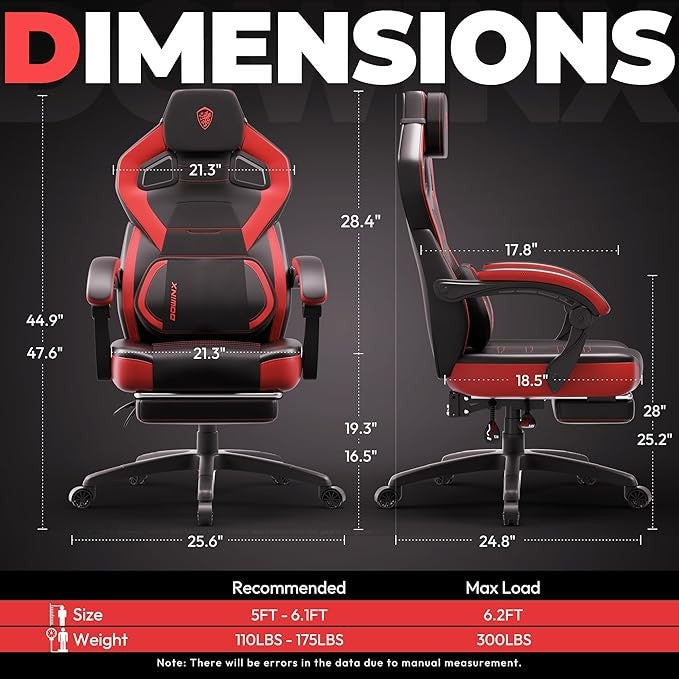 Dowinx PU Leather Gaming Chair w/ Footrest Ergonomic Black Red