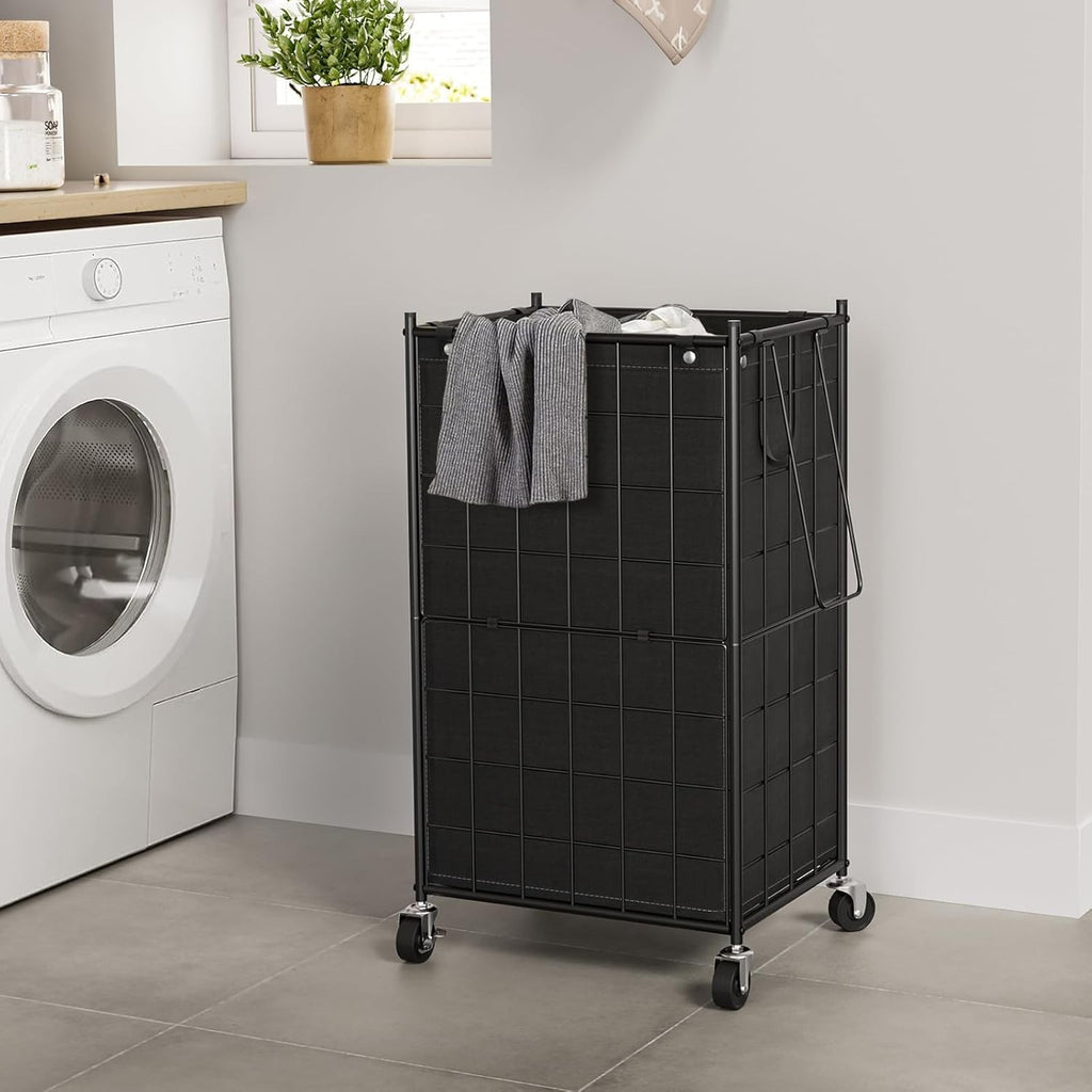 100L Rolling Laundry Hamper on Wheels with Removable Bag Metal Frame Black