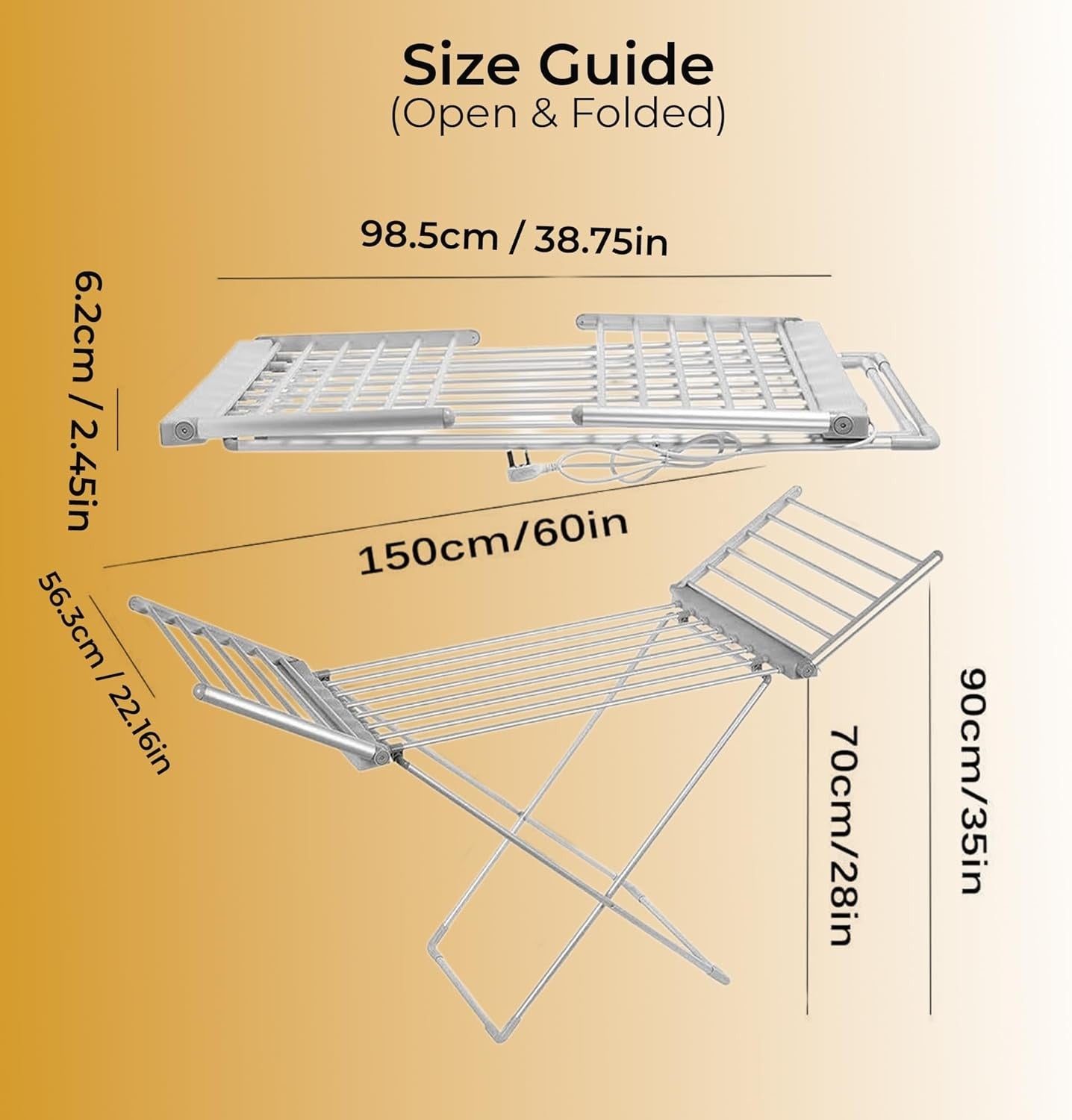 230W Heated Clothes Airer With Cover Touch Screen Timer 20 Bars Folding