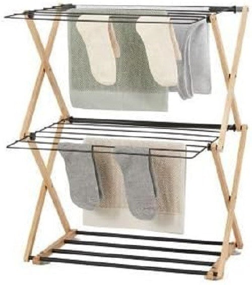 Compact Concertina Clothes Airer 3 Tier Folding Drying Rack Space Saving