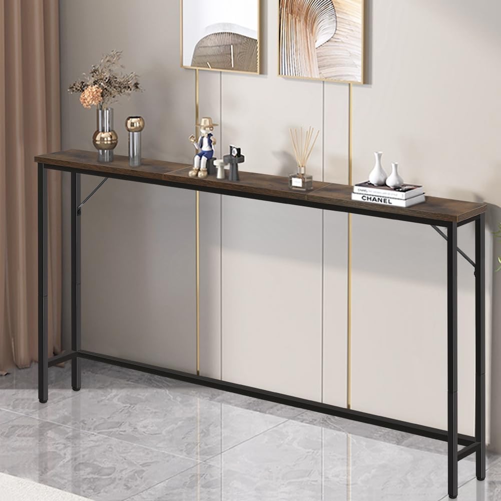 Slim Industrial Console Table 120cm, Compact Sturdy Display Desk for Hallway